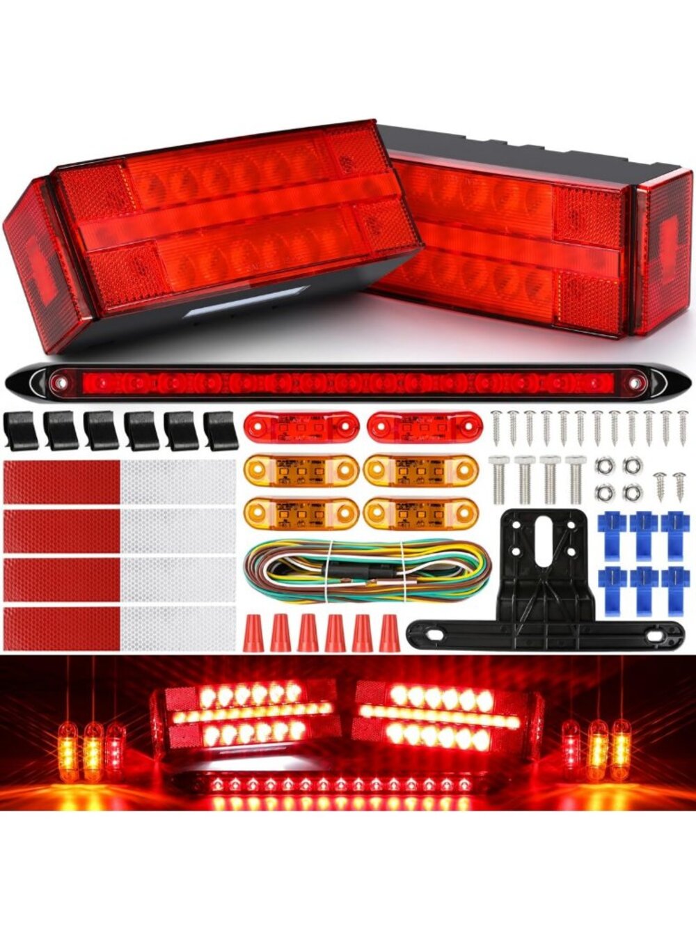Super Bright LED Submersible Trailer Tail Light Kit - Brake, Turn, Reverse
